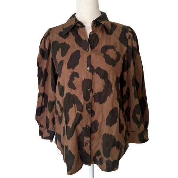 Pistola brown & black animal print button down top size XS - Picture 1 of 14